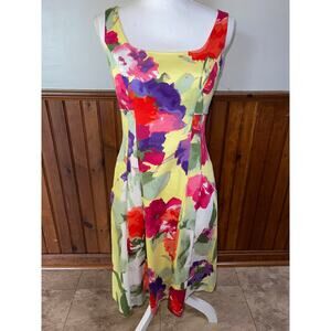 NWOT Womens Lauren Ralph Lauren‎ Yellow Floral Watercolor Fit & Flare Dress 4